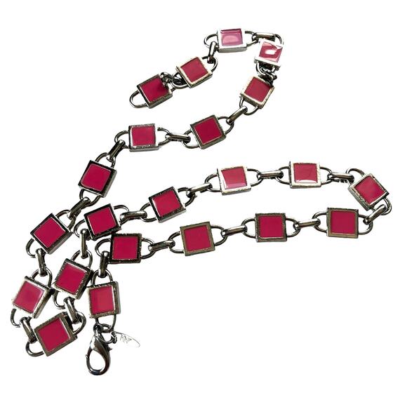 Y2K NY Pink Enamel Link Silver Chain Womens Belt Sz S 31" Adj Festival  Coquette - Picture 3 of 11